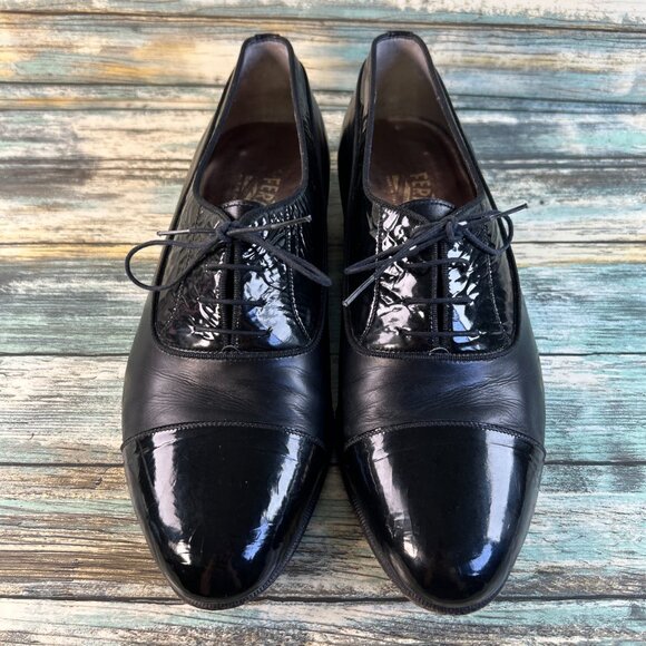 Salvatore Ferragamo Firenze Oxford Shoe Mens 9M Black Leather Cap Toe Dress Work main image 10